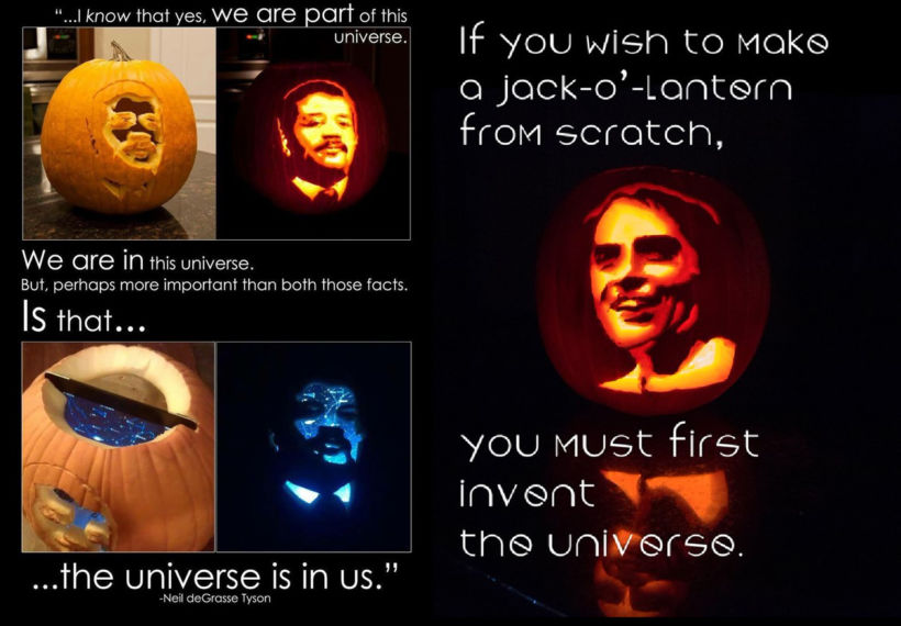 Jack-o-lanterns inspired by Neil deGrasse Tyson and Carl Sagan, carved by @JLSpradling, via @exploreplanets.