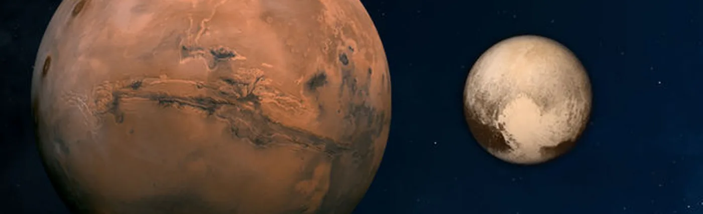 Composite image showing Mars and Pluto. Credit: NASA.