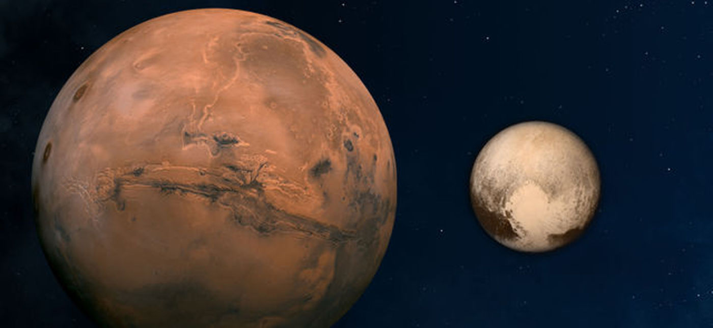 Composite image showing Mars and Pluto. Credit: NASA.