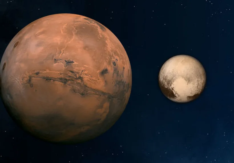 Composite image showing Mars and Pluto. Credit: NASA.