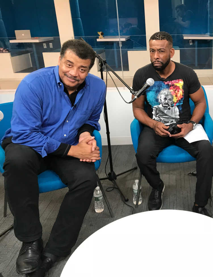Ben Ratner’s photo of Gary O’reilly, Chuck Nice and Neil deGrasse Tyson in studio.