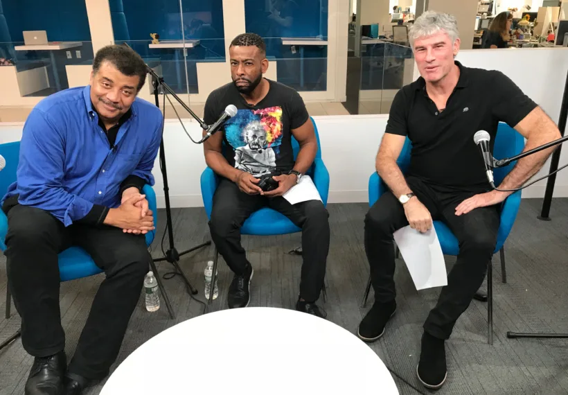 Ben Ratner’s photo of Gary O’reilly, Chuck Nice and Neil deGrasse Tyson in studio.