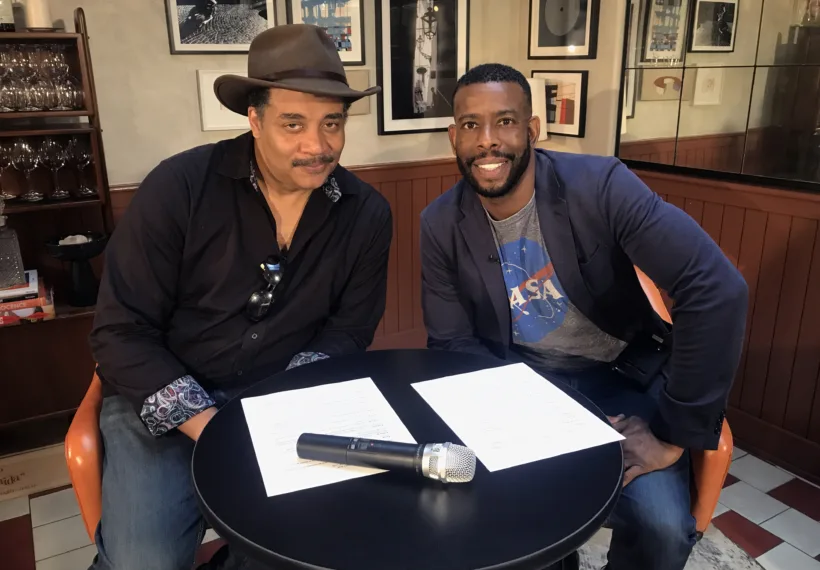 Ben Ratner’s photo of Neil deGrasse Tyson and Chuck Nice getting ready for Cosmic Queries Facebook Live at Sessanta.
