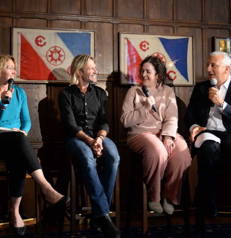 Stacey Severn’s photo of the StarTalk All-Stars onstage at The Explorers Club (LtoR) Alan Stern, Sandy Magnus, Eric Whitacre, Maeve Higgins, Mike Massimino.