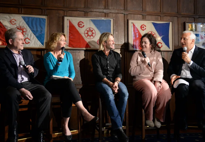 Stacey Severn’s photo of the StarTalk All-Stars onstage at The Explorers Club (LtoR) Alan Stern, Sandy Magnus, Eric Whitacre, Maeve Higgins, Mike Massimino.