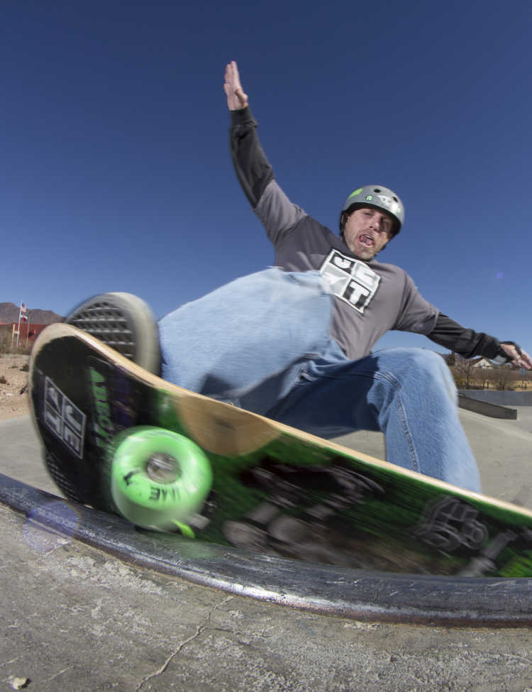 Photo showing Dr. Skateboard executing a frontside grind, courtesy of www.drskateboard.com.