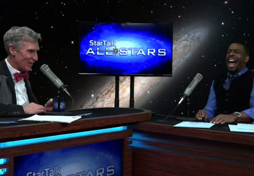 Ben Ratner’s photo of Bill Nye and Chuck Nice in studio.
