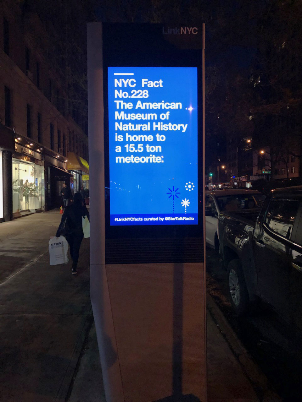 LinkNYC Fact 228 about the 15.5 ton meteorite at the American Museum of Natural History. Credit: Ben Ratner.