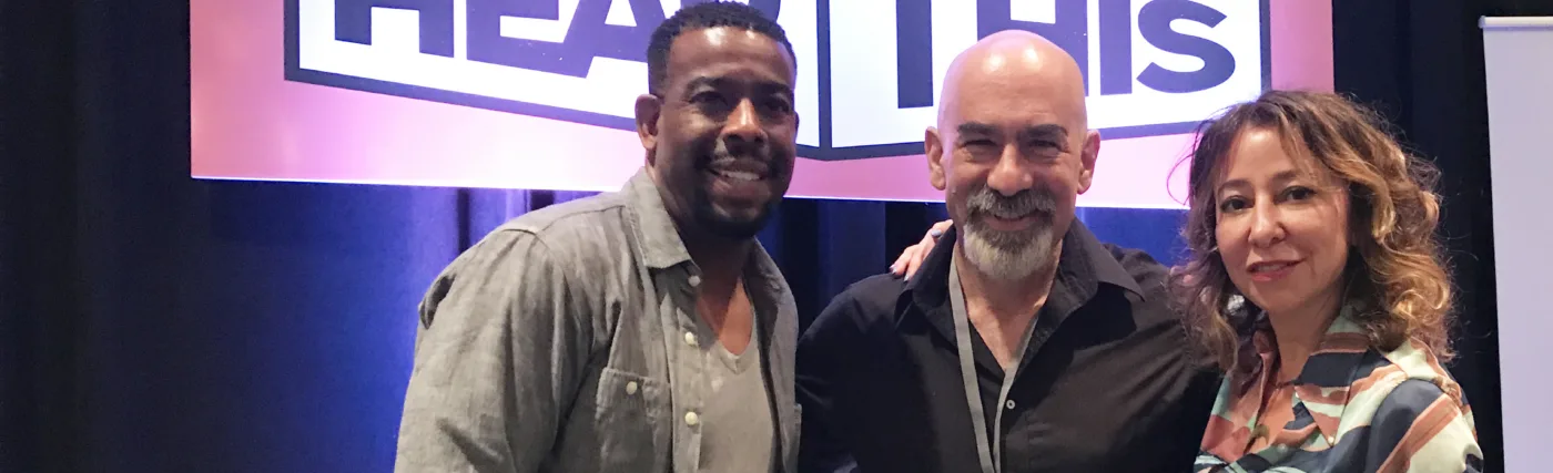 Ben Ratner’s photo from the Now Hear This Podcast Festival featuring Chuck Nice, David Spergel, and Janna Levin.
