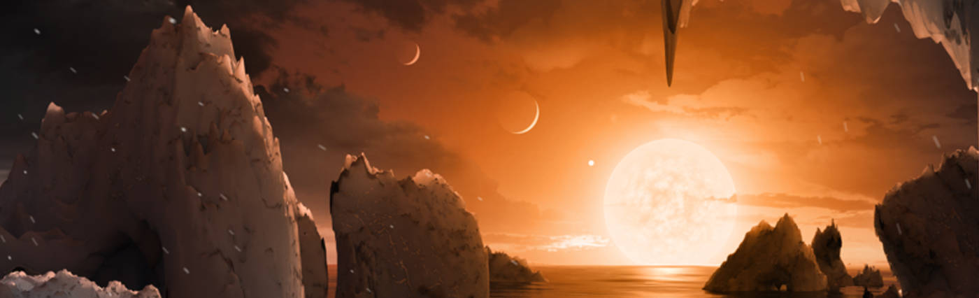 Artist’s depiction of the view from TRAPPIST-1f. Credit: NASA/JPL-Caltech/T. Pyle (IPAC).