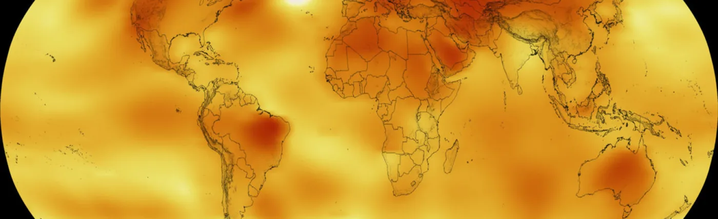 NASA/NOAA graphic showing Global temperature anomalies in 2016, with red representing areas that were 2 degrees Celsius warmer than the 20th century mean, and blue 2 degrees below the mean.