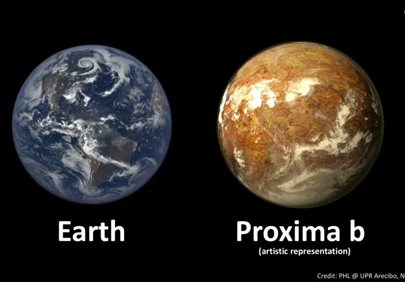 Artist’s conception depicting Earth and Proxima b. Credit: PHL at UPR Arecibo, NASA EPIC Team.