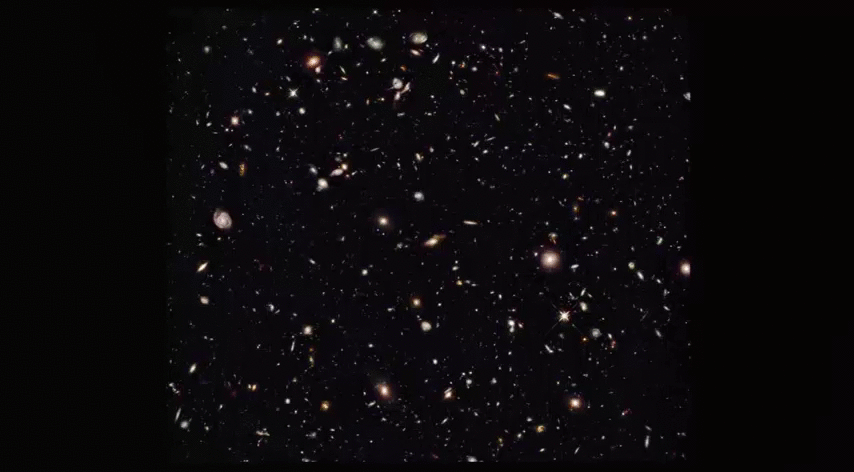 Animated gif showing the area of space covered by the Hubble Ultra Deep field. Credit: NASA/Hubble. 