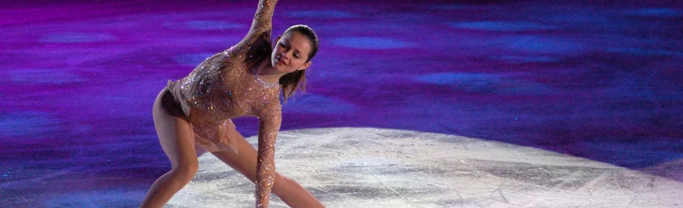 Rich Moffitt’s photo of Sasha Cohen at Skating Club of Boston's Ice Chips performance in Harvard's skating arena in Allston, MA.