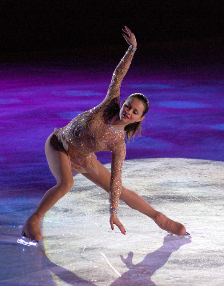 Rich Moffitt’s photo of Sasha Cohen at Skating Club of Boston's Ice Chips performance in Harvard's skating arena in Allston, MA.