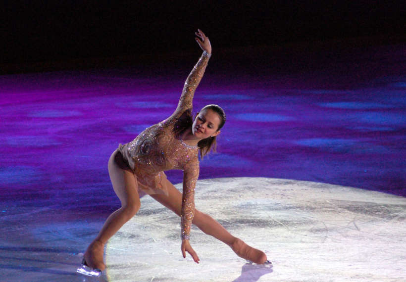 Rich Moffitt’s photo of Sasha Cohen at Skating Club of Boston's Ice Chips performance in Harvard's skating arena in Allston, MA.