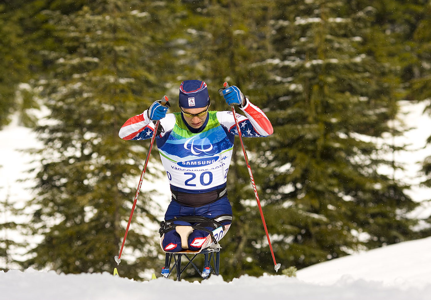 U.S. Army photo of Bronze Medalist Andy Soule at the 2010 Paralympics, the first American in history to win a medal in biathlon.