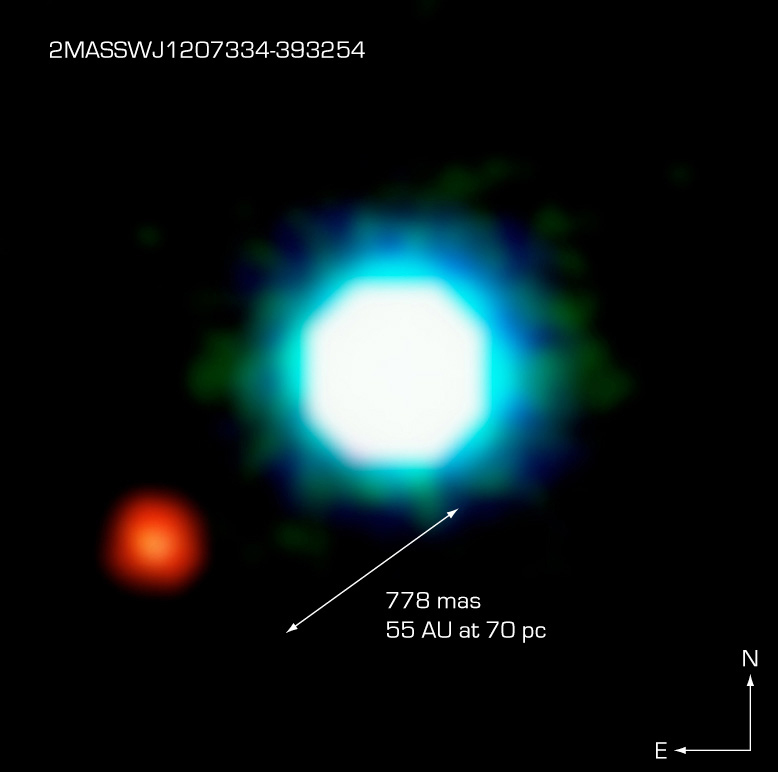 Infrared ESO image showing first confirmed exoplanet discovered through direct observation. Credit: The original uploader was Ascánder at Spanish Wikipedia [CC BY 4.0 (http://creativecommons.org/licenses/by/4.0)], via Wikimedia Commons.