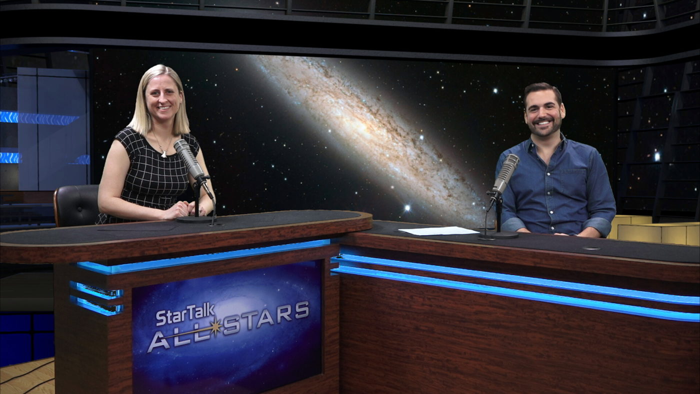 Ben Ratner's photo of Emily Rice and Harrison Greenbaum in the StarTalk All-Stars studio.