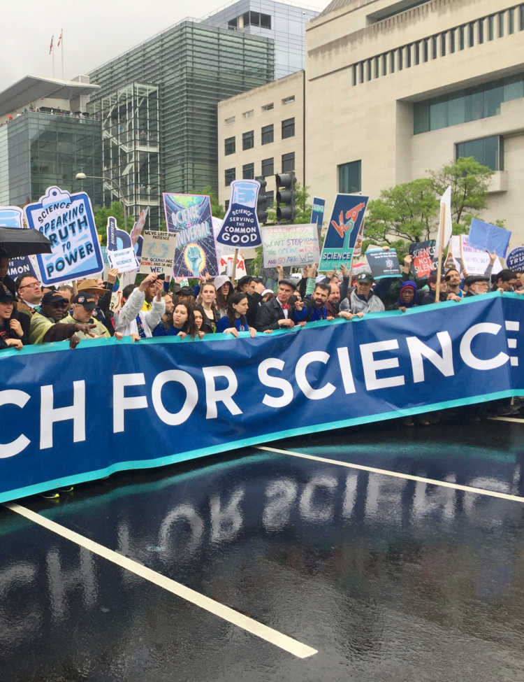 Photo showing Bill Nye at the 2017 March for Science in Washington, DC, by Becker1999, via Wikimedia Commons.