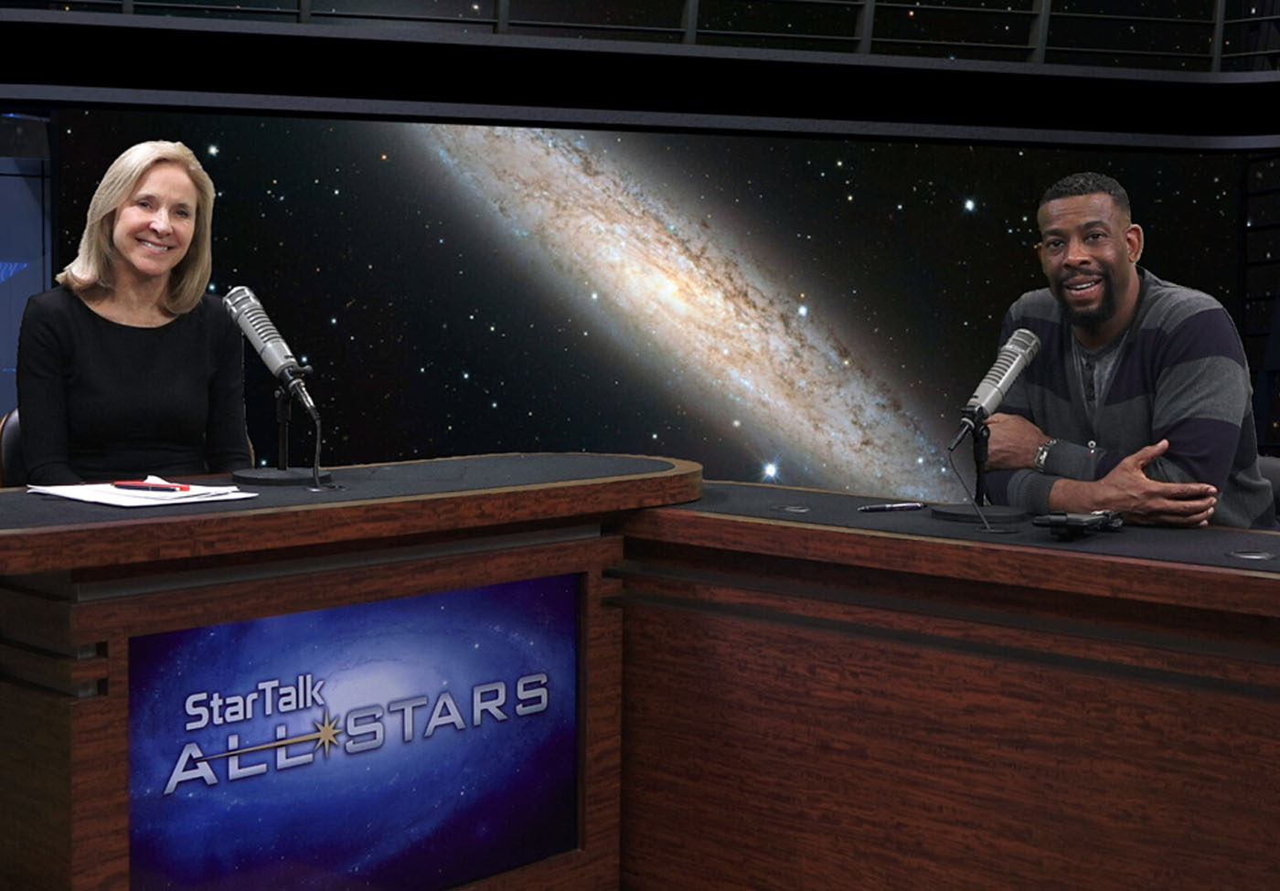 Ben Ratner's photo of Dr. Helen Fisher and Chuck Nice in the StarTalk All-Stars studio.