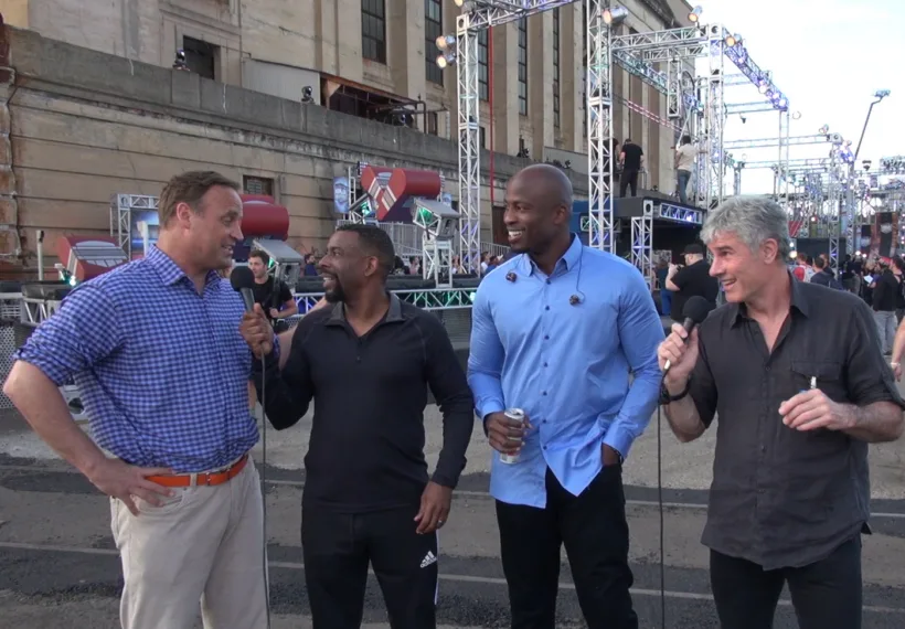 Ben Ratner’s photo, “Playing with Science meets American Ninja Warrior” with Chuck Nice, Matt Iseman, Akbar Gbaja-Biamila, Gary O'Reilly.