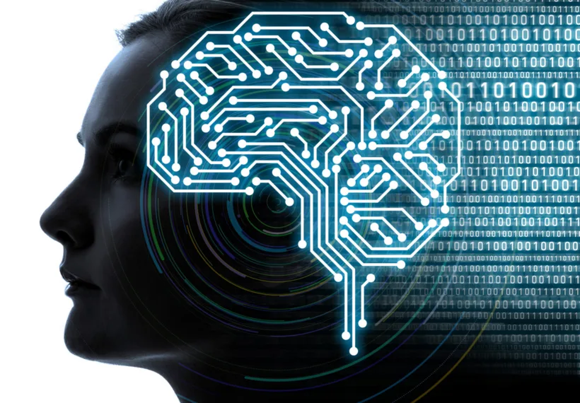 Graphic showing human brain and circuit board for StarTalk Cosmic Queries Minds and Machines. Credit – metamorworks/iStock.