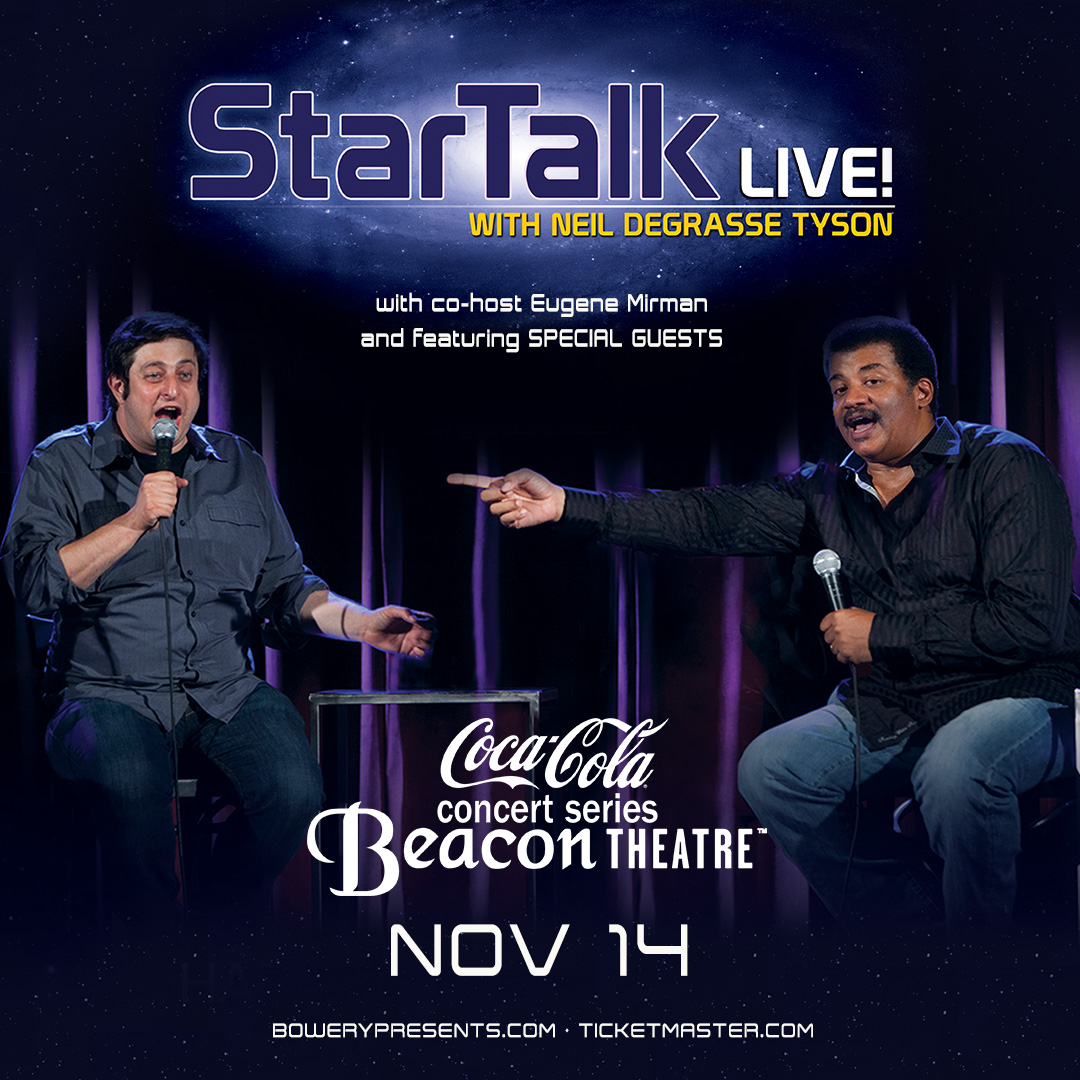 Visual of Neil deGrasse Tyson and Eugene Mirman for StarTalkLive! at the Beacon Theatre, Nov 14 2018.