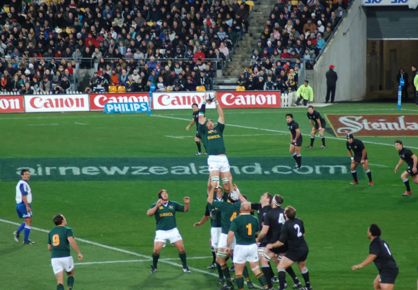 Hamish McConnochie’s photo of South African Victor Matfield taking a line-out against New Zealand in 2006, via Wikimedia Commons.