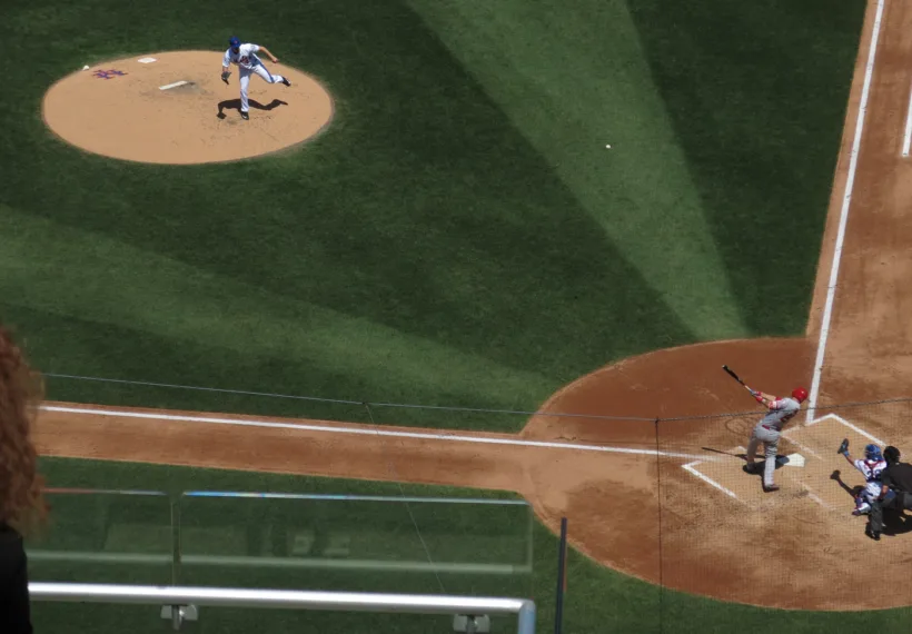 Photo of Tommy Milone giving up a home run to Mike Trout on May 21, 2017 by D. Benjamin Miller [Public domain or CC0], from Wikimedia Commons.