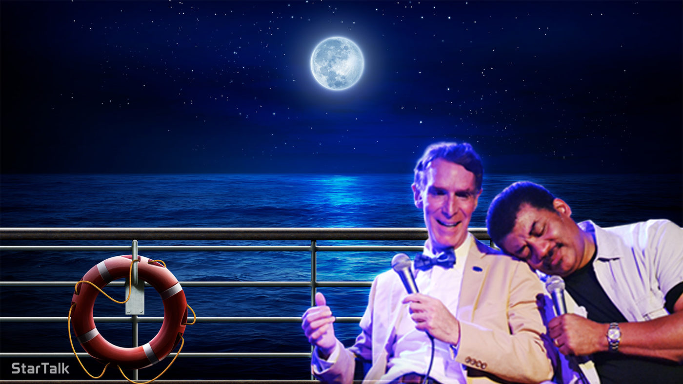 Cosmic Cruise image featuring Elliot Severn's photo of Bill Nye and Neil deGrasse Tyson.