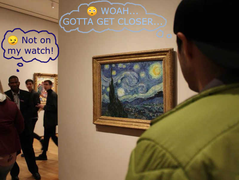 Sienna Kuhn's photo of Joel Cherrico at MOMA looking at The Starry Night.