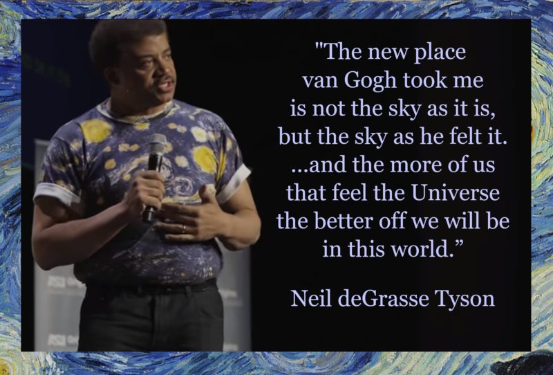 Graphic showing a quote and Neil deGrasse Tyson at “The Great Debate – The Storytelling of Science” image from this YouTube video: https://youtu.be/Ao8rxbN_SLs?t=53m30s.