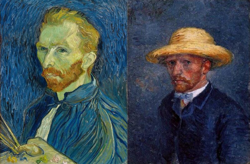Vincent van Gogh (left) and Theo van Gogh (right) portraits painted by Vincent in 1887 and 1889.
