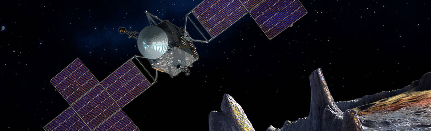 Artist’s concept showing the Psyche mission spacecraft. Credits: NASA/JPL-Caltech/Arizona State Univ./Space Systems Loral/Peter Rubin.