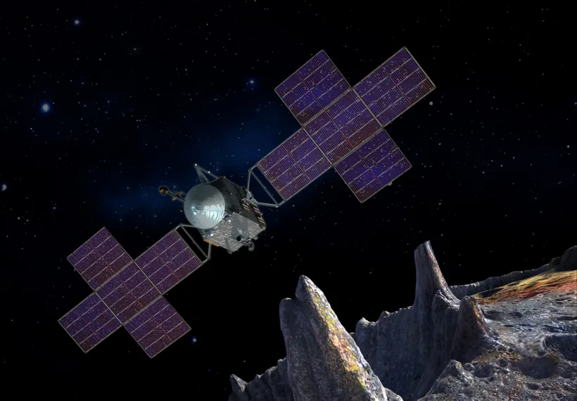 Artist’s concept showing the Psyche mission spacecraft. Credits: NASA/JPL-Caltech/Arizona State Univ./Space Systems Loral/Peter Rubin.
