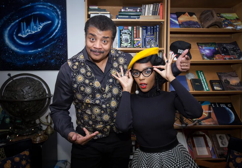 Brandon Royal’s photo of Neil deGrasse Tyson and Janelle Monae in Neil’s office at the Hayden Planetarium.