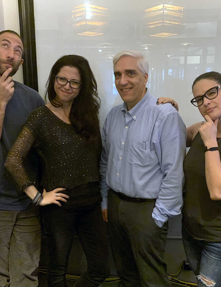 Photo showing, left to right, comic co-host Ari Shaffir, StarTalk All-Stars host neuroscientist Heather Berlin, and Dr. Steven Novella and Cara Santa Maria of The Skeptics’ Guide to the Universe. Credit: Ben Ratner.