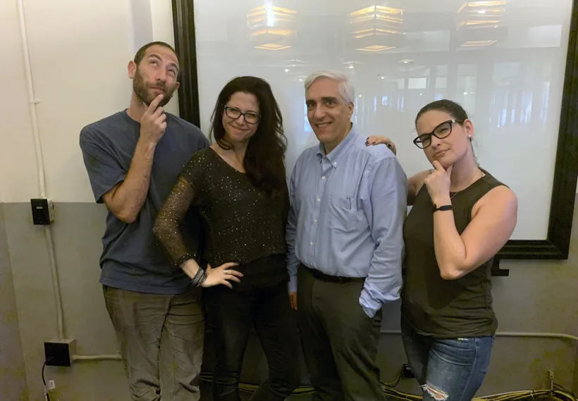 Photo showing, left to right, comic co-host Ari Shaffir, StarTalk All-Stars host neuroscientist Heather Berlin, and Dr. Steven Novella and Cara Santa Maria of The Skeptics’ Guide to the Universe. Credit: Ben Ratner.
