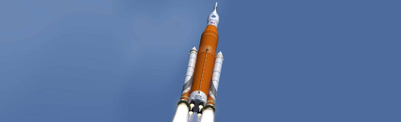 NASA Artist’s concept of the SLS (Space Launch System) and Orion capsule in flight.