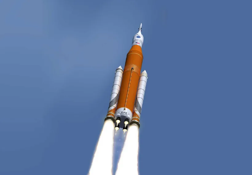 NASA Artist’s concept of the SLS (Space Launch System) and Orion capsule in flight.