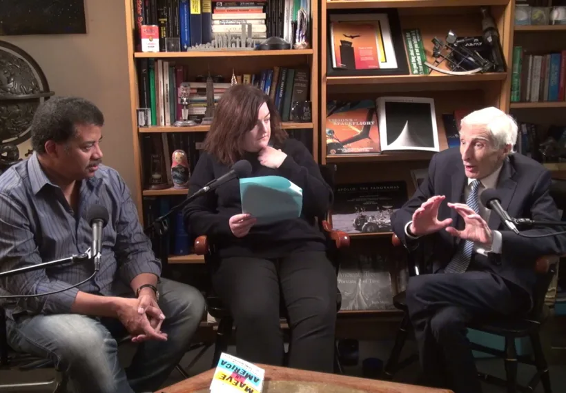 Photo of Neil deGrasse Tyson, Maeve Higgins and Sir Martin Rees in Neil’s office at the Hayden Planetarium in NYC. Credit: StarTalk Radio.