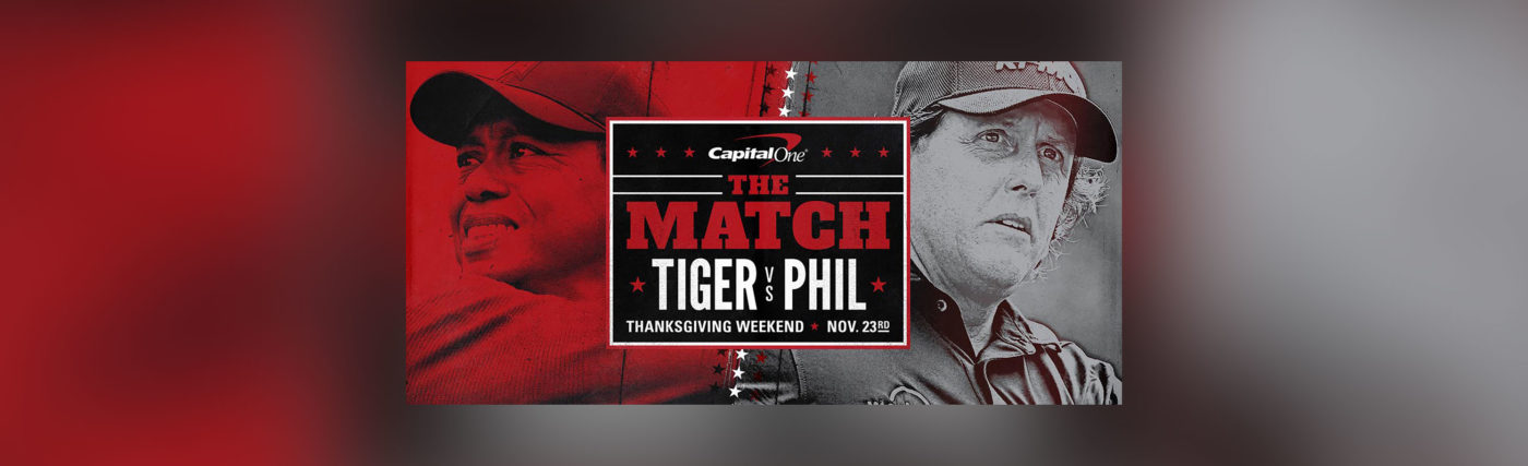 Graphic image for "The Match" between Tiger Woods and Phil Mickelson, via DIRECTV.