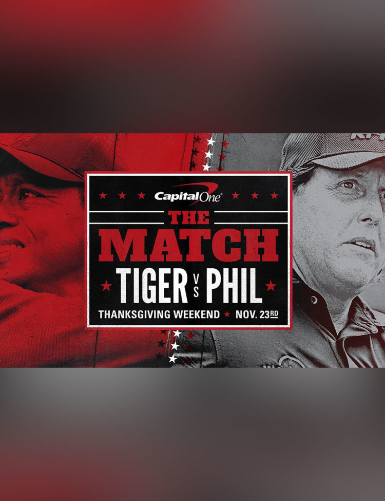 Graphic image for "The Match" between Tiger Woods and Phil Mickelson, via DIRECTV.