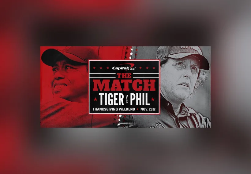 Graphic image for "The Match" between Tiger Woods and Phil Mickelson, via DIRECTV.