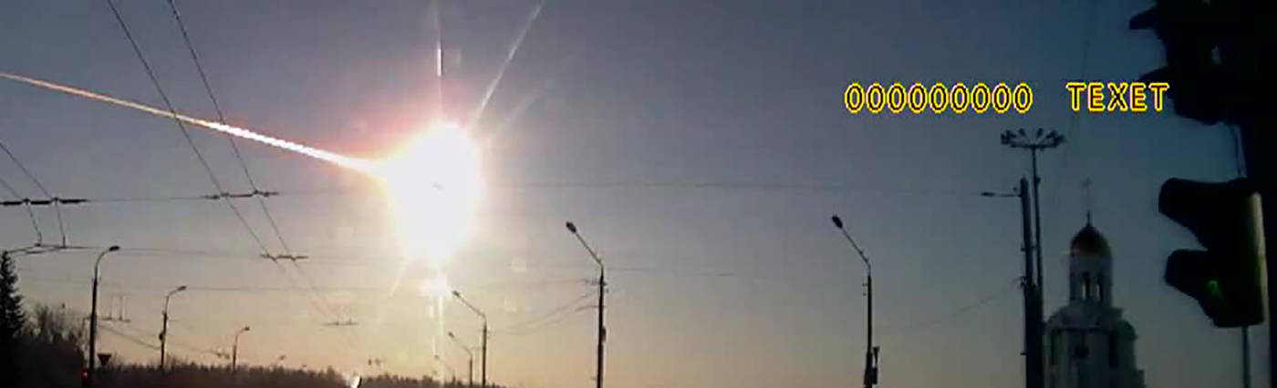 Screen grab from Aleksandr Ivanov’s video of the Chelyabinsk meteor on February 15, 2013, via Wikimedia Commons.