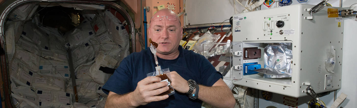 NASA photo of Scott Kelly on the International Space Station during his year in space.