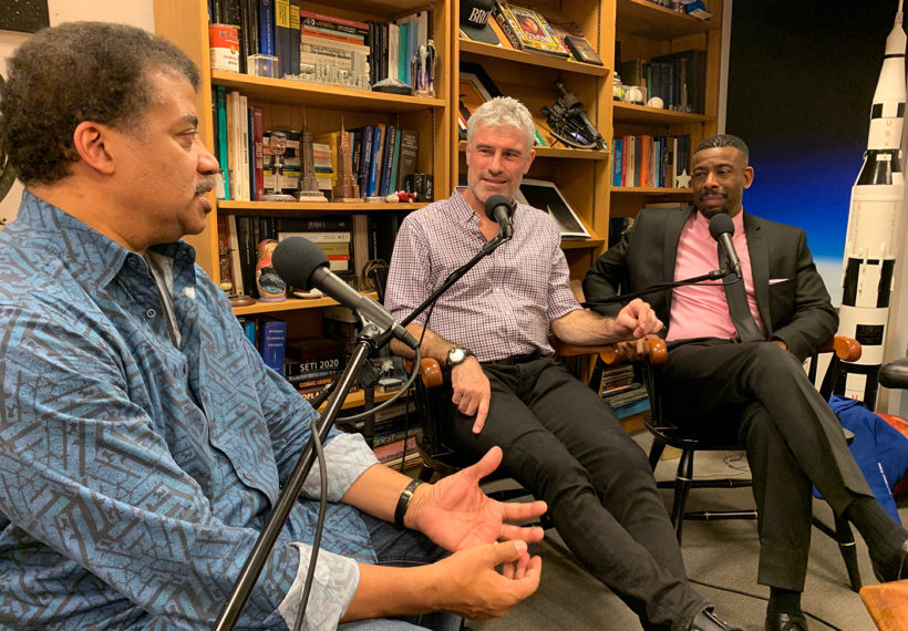 StarTalk®’s photo of Neil deGrasse Tyson, Gary O'Reilly, and Chuck Nice recording the 2019 Big Game Special in Neil’s office at the Hayden Planetarium.