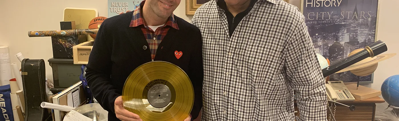 StarTalk®’s photo of Josh Clark, the Golden Record, and Neil deGrasse Tyson.