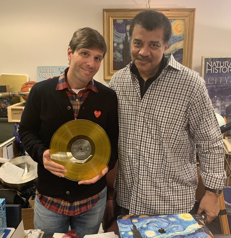 StarTalk®’s photo of Josh Clark, the Golden Record, and Neil deGrasse Tyson.